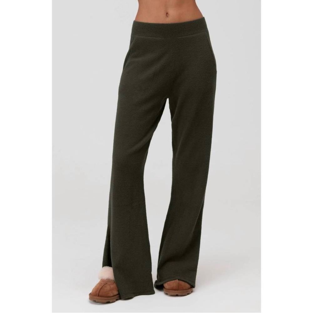 Spiritual Gangster Slim Wide Leg Chenille Pant Athleisure Casual Olive Green XS
